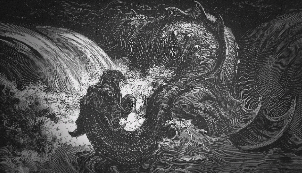 Detalj av Gustave Dorés "The Destruction of Leviathan"