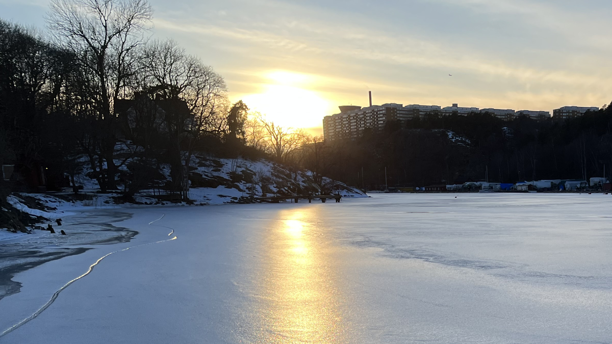 Solnedgång med is